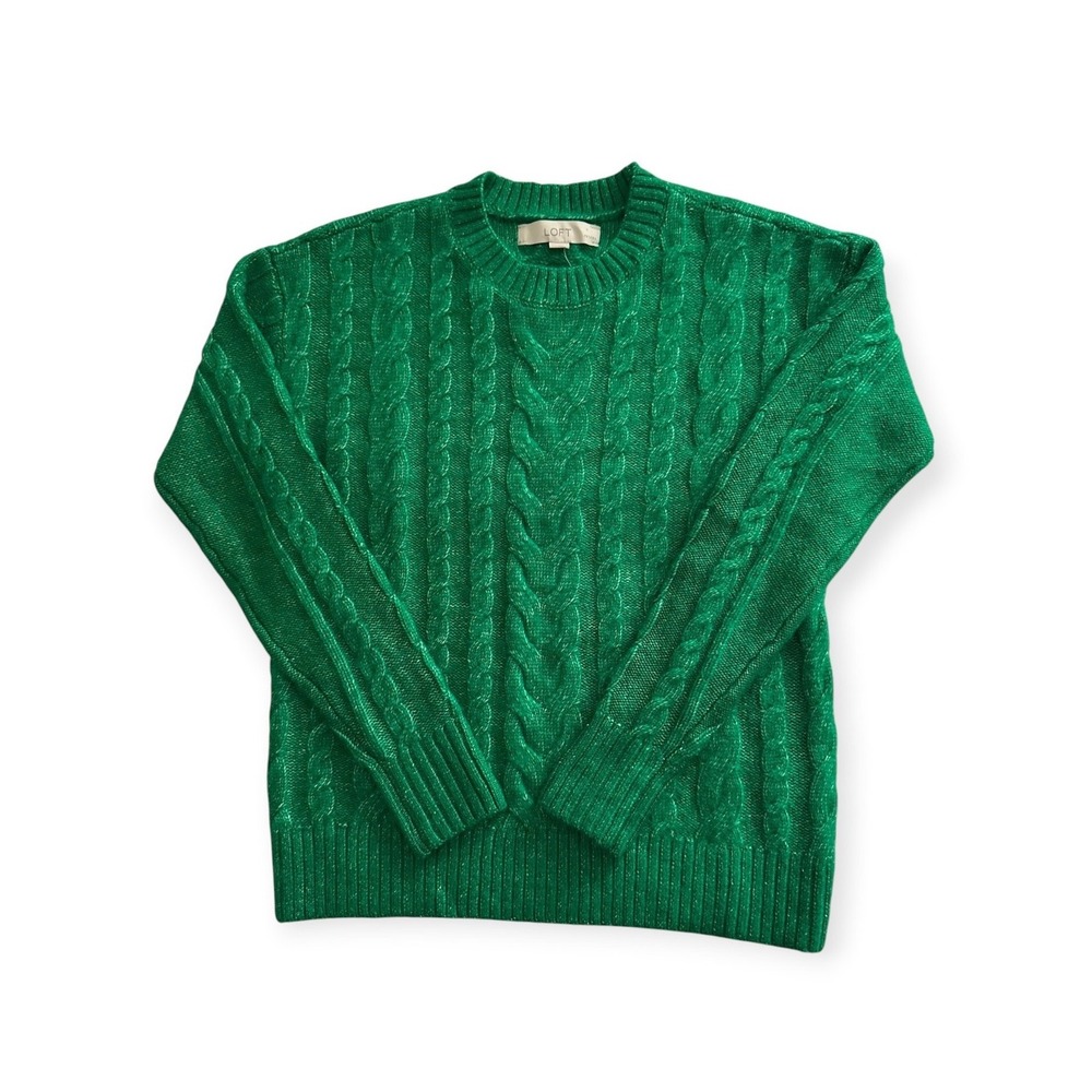 LOFT Cable Knit Preppy Vintage Sweater Emerald Green XXSP Women Petite